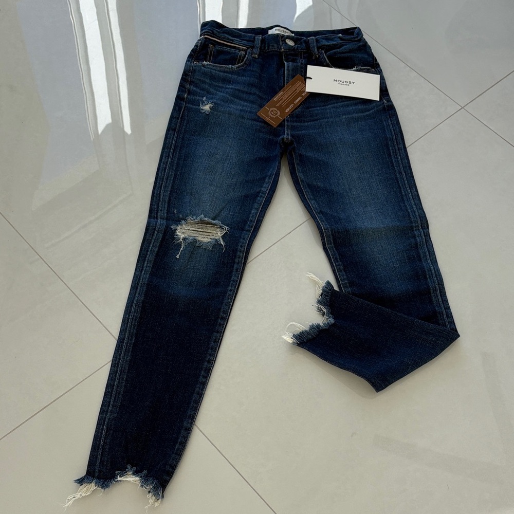 Moussy Vintage Pasadena Dark Blue Distressed Skinny Jeans
